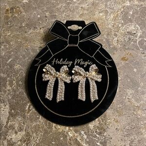 Holiday Magic Gold Tone & Pearl Bow Earrings